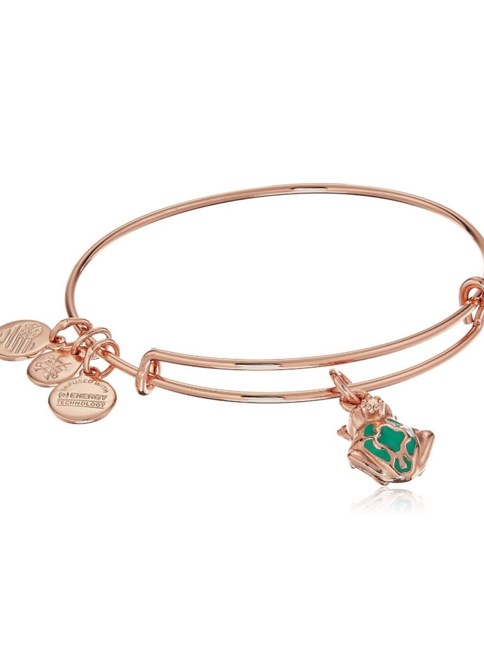 Alex and Ani Frog Charm Expandable Bangle Bracelet - Rose Gold with Green Accent